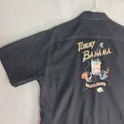 Tommy Bahama Embroidered Mens Large Silk Island Barfly Black Hawaiian Button Up