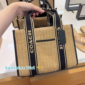 Neu mit Etikett Coach Smith Beuteltasche Tasche 24 Kal89 Toast schwarz Crossbody Stroh Kiesel Leder - Bild 1 von 11