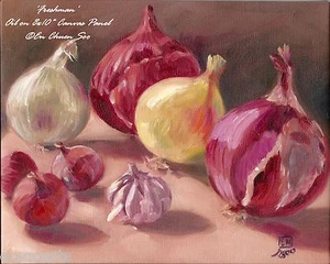 Still-life Original oil painting - Onions & Garlic - Freshman - 2000-Now - Picture 1 of 2
