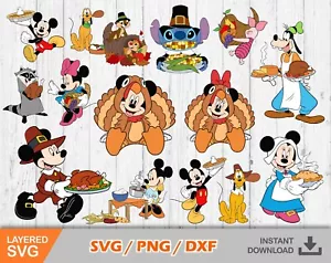 Pacchetto Clipart Topolino Thanksgiving, file tagliati Mickey Thanksgiving SVG per Cricut - Foto 1 di 2