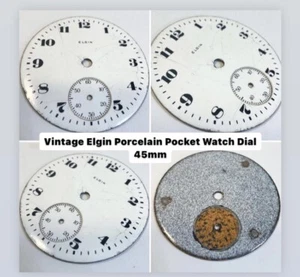 Vintage Elgin Porcelain Pocket Watch Dial No Feet 45mm  - Picture 1 of 7