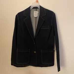 Vintage Calvin Klein Dark Blue Denim V Neck Revers Blazer Jeansjacke Damen L - Bild 1 von 5