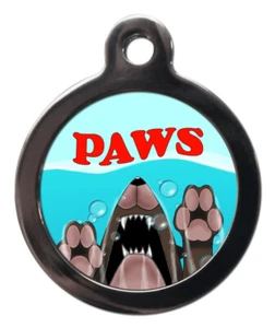 Pet ID tag PAWS SHARK teeth Logo Personalised tag or Keyring 2 sizes  - Picture 1 of 3