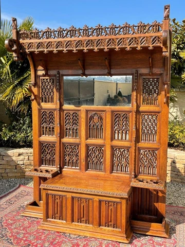 BEAUTIFUL CARVED ANTIQUE OAK GOTHIC FRENCH HALL STAND -22FR3 Cover