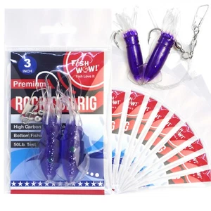 10 pezzi viola 3" pesca merluzzo roccioso rig doppia lampadina calamari pesce roccia esca polpo morbido - Foto 1 di 7