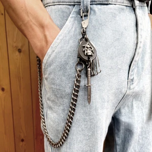23" Skull Death Strong Leash Wallet Chain Biker Trucker Heavy Jean Key Chain - Picture 1 of 7