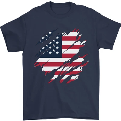 T-Shirt Pour Homme Drapeau Américain Jour De L'Indépendance 100% Coton - Photo 1/4