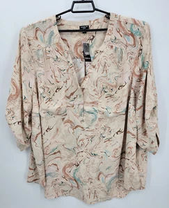 Torrid Top Womens Plus 5X Brown Swirl Harper 3/4 Sleeve Pockets Artsy Boho NWT - Picture 1 of 10