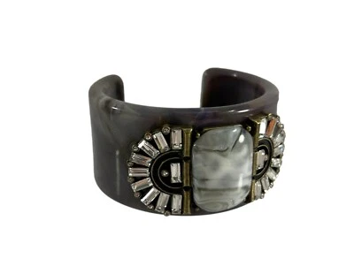 Plunder Resin Marbled Cuff Bracelet Gray Rhinestones 1.5" Wide - Изображение 1 из 4