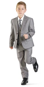 Boys Solid Silver Suit 5 Piece Set Notch Lapel Kids Formal Dress AZARMAN 5600 - Picture 1 of 9