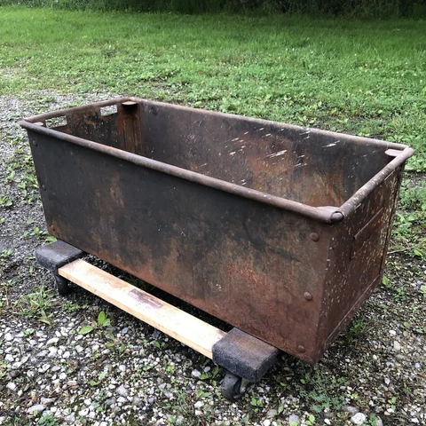 Vintage Industrial Antique Steel Heavy Factory Parts Bin Flower Planter Storage Cover
