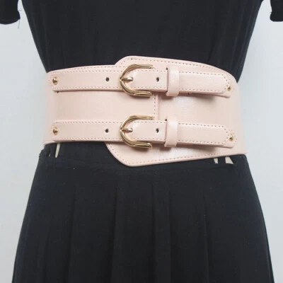 Women Elasticated Wide Belt Waistband Stretch Corset Waist Cinch Faux Leather - Image 1 of 4