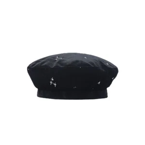 Women Velvet Beanie Beret Cap Flat Hat Retro Embroidery Star Military French New - Picture 1 of 9