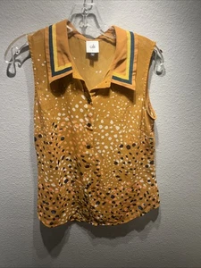 Cabi 3436 Size Small Sheet Mustard With Spots Sleeveless Collared Buttons Top - Picture 1 of 8