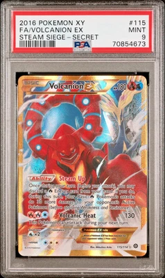PSA 9 Volcanion EX 115/114 Pokemon Steam Siege Secret Rare Gold Alt Art - Image 1 of 2