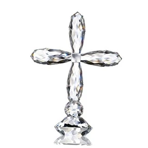 5.3'' Tall Crystal Cross Standing on Base Glass Cross Figurine Style 1 - Picture 1 of 7