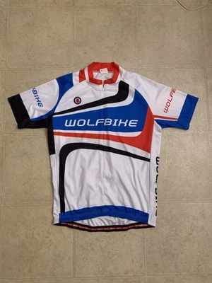 Wolfbike Cycling Jersey White Red And Blue Men’s Size Large H Zipper - Image 1 of 4