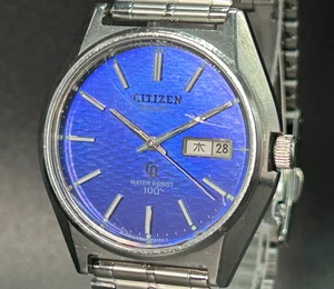 Rare! EXC+5* Vintage CITIZEN 4-732014 BLUE Day-Date Men 37mm QZ Watch From JAPAN - Picture 1 of 11