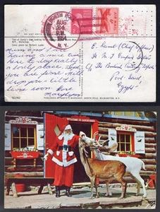 USA North Pole NY 1954 Santa Postcard to EGYPT Mix Franking Meter/Stamps Prexie - Picture 1 of 3