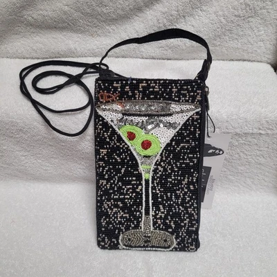 NWT Bamboo Trading Co Crossbody Purse Noveity Martini Cocktail Phone Beaded - Image 1 of 4