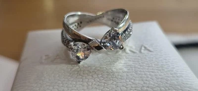 Pandora Sparkling Bow Crossover Ring 925 Silver CZ – Size 7 / Pandora 54 Boxed - Image 1 of 4