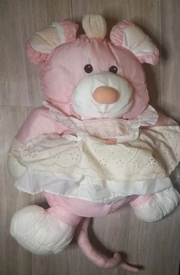 Vintage Fisher Price Puffalump Pink Mouse Stuff Plush Toy White Dress 1987 - Image 1 of 3