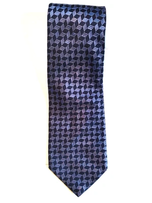 Gravata masculina clássica vintage equestre Firenze @61" azul preta padrão geométrico - Imagem 1 de 4