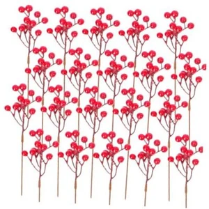 Grunyia 20 Pack Christmas Artificial Red Berry Stems Fake Holly Berry Pick for - Picture 1 of 8