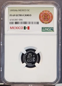 1995 MEXICO 5 CENTAVOS 5C NGC PF 69 ULTRA CAMEO LOW MINTAGE HIGH GRADE SCARCE - Picture 1 of 3