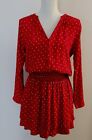Rails Womens Xs Jasmine Scarlett Red W/ White Mini Dots Mini Dress Long Sleeve
