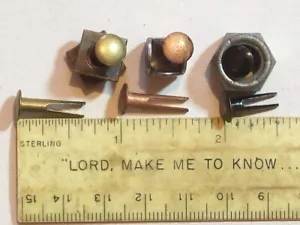 Hardware SPLIT RIVETS RIVET BRASS & COPPER 5/16 HEAD 9/64 SHANK 5/8 LONG ANTIQUE - Picture 1 of 6