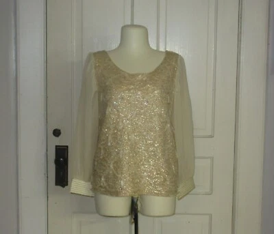Suéter Top Vintage Años 60 Crema Cuentas Lentejuelas con Mangas Transparentes Macy's S/M Foto 1 de 4