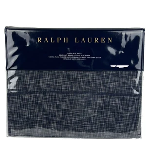 RALPH LAUREN Journey's End QUEEN Montray Navy White Flat Sheet 100% Cotton - Picture 1 of 11