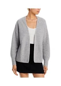 AQUA Cashmere Open Front Cardigan Women's L Light Grey Drop Shoulder Long Sleeve - Picture 1 of 14