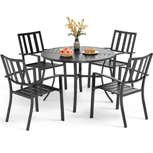 5 Pieces Outdoor Dining Set Patio Metal Chairs 42" Round Table Furniture Set - Picture 1 of 11