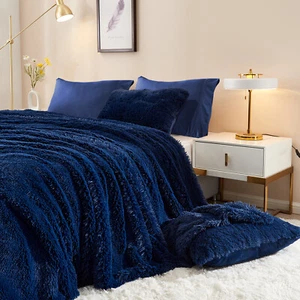 Warm Plüsch Shaggy Kunstfell Bettbezug Set Bettbezug Set mit Kissenbezügen - Bild 1 von 45