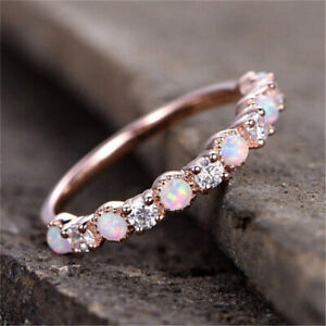 Simple Rose Gold Small Round White Crystal Ring Wedding Jewelry Size 9#