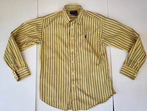 Ralph Lauren Jungen M 12 14 gelb mit marineblauen Streifen Langarm Knopfleiste Hemd - Bild 1 von 7