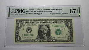 $1 2003 Repeater Serial Number Federal Reserve Currency Bank Note Bill PMG UNC67 - Picture 1 of 2