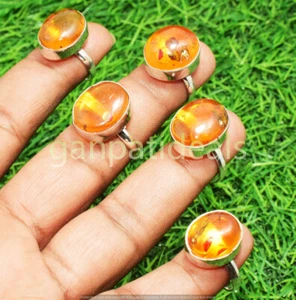 Baltic Amber Gemstone Rings 10pcs Wholesale Lot 925 Silver Plated Jewelry - Picture 1 of 1
