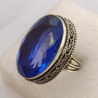 Anel de joias feito à mão Hydro Tanzanite formato oval pedra preciosa tamanho 9 polegadas - Imagem 1 de 4