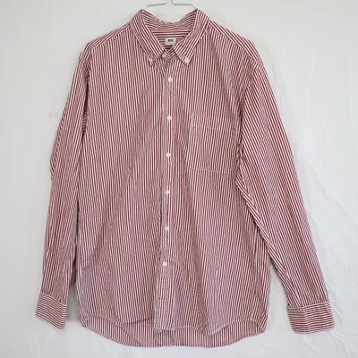 Uniqlo Shirt Mens Large Business Casual Pocket Button Up Red Striped Long Sleeve - Imagem 1 de 4
