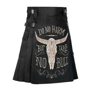 Custom Utility Kilt with Bull Skull Embroidery - Greek Store - Picture 1 of 3