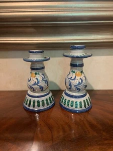 Ernesto Boria Caltagirone signed Italian art pottery Candle Sticks Lemons blue - Picture 1 of 12