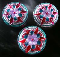 1-3/8" REVERSE INTAGLIO RELIEF 37 mm 3 Crystal Glass Buttons #B578 