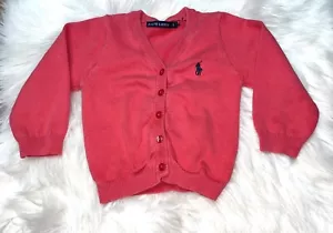 Ralph Lauren Button Up Knit Sweater Logo Pink Girls Size Small Pony - Picture 1 of 7