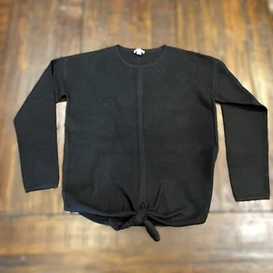 J. Jill Sz Small Black Tie Front Boxy Seam Gauge Center Seam Sweater Long Sleeve - Picture 1 of 8