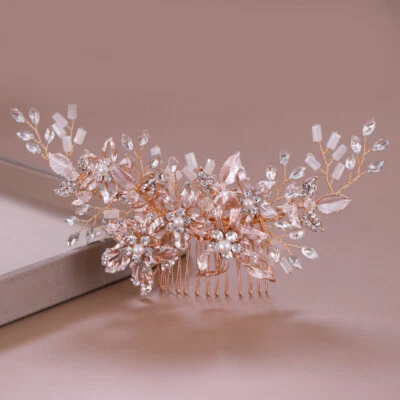 19 x 7 cm Large Rose Gold Flower Wedding Head Pieces Hair Clip Comb Accessories - Image 1 of 4