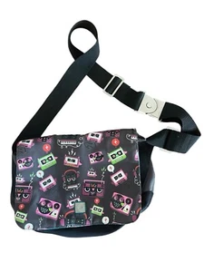 Gama-Go Owl Cassette Messenger Bag Black Colorful 14x10 inches READ - Picture 1 of 23