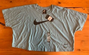 Nike Damen T-Shirt Cropped Kurzarm Größe 2X Blau Big Logo Baumwolle - Bild 1 von 6